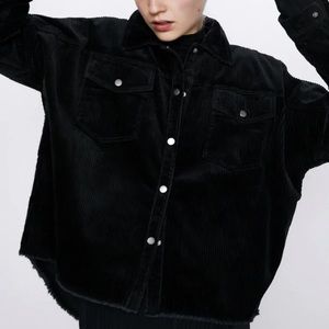 Zara Frayed Corduroy Overshirt in Black